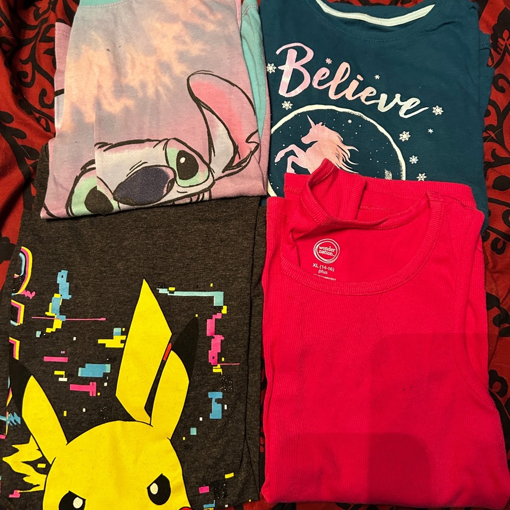 Girls size 14/16 shirts 3 short sleeve 1 tank top